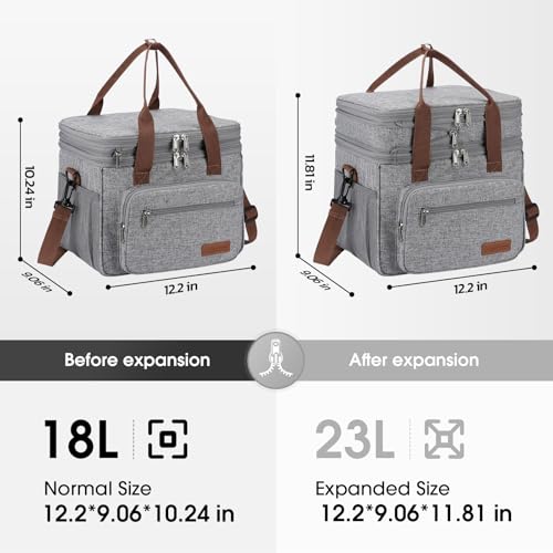 Maelstrom 23L Insulated Lunch Box For Men Women,Expandable Double Deck Lunch Cooler Bag,Lightweight Leakproof Tote Bag With Side Tissue Pocket,Gray - Image 2