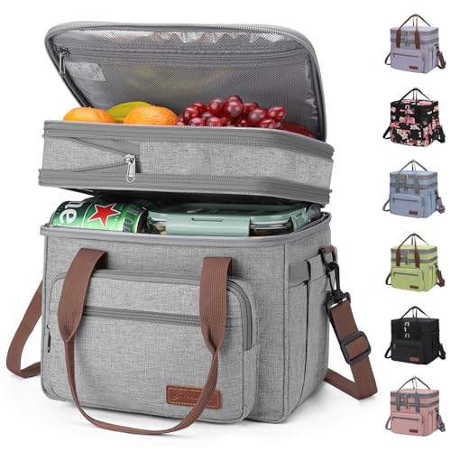 Maelstrom 23L Insulated Lunch Box For Men Women,Expandable Double Deck Lunch Cooler Bag,Lightweight Leakproof Tote Bag With Side Tissue Pocket,Gray - Image 1