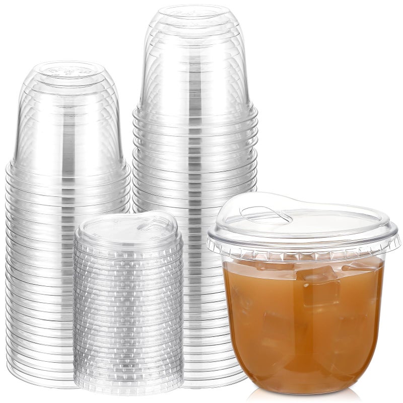 Baderke Clear Plastic Cups with Strawless Sip Lids Disposable Round Bottom Togo Cups for Coffee Smoothie Cold Beverage Coffee Shops and Party Catering10 oz50 Pcs