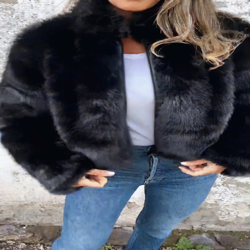Women's Faux Fur High Neck Zip Up Casual Jacket
