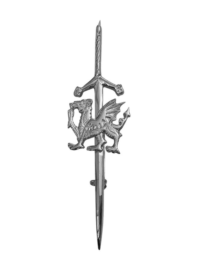 AAR Wales Dragon Kilt Pin 4" Antique, Chrome & Gold Finish Kilt Pins (CRM) - Image 1