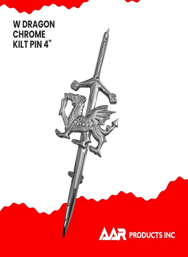 AAR Wales Dragon Kilt Pin 4" Antique, Chrome & Gold Finish Kilt Pins (CRM) - Image 4