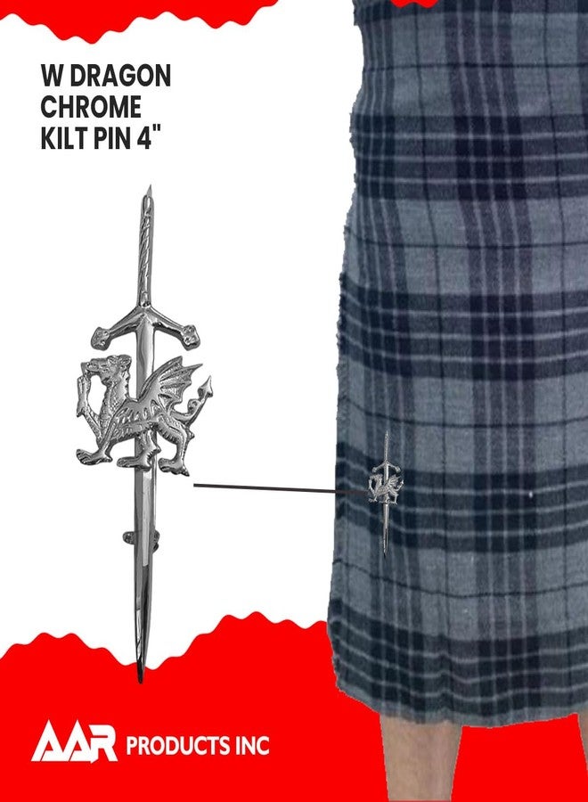 AAR Wales Dragon Kilt Pin 4" Antique, Chrome & Gold Finish Kilt Pins (CRM) - Image 5