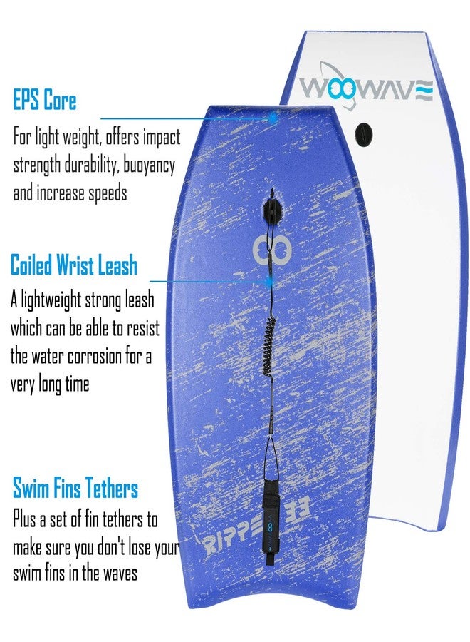 WOOWAVE Bodyboard 33-inch/36-inch/41-inch Super Lightweight Body Board with Coiled Wrist Leash, Swim Fin Tethers, EPS Core and Slick Bottom, Perfect Surfing for Kids Teens and Adults（33 inch, Blue） - Image 3