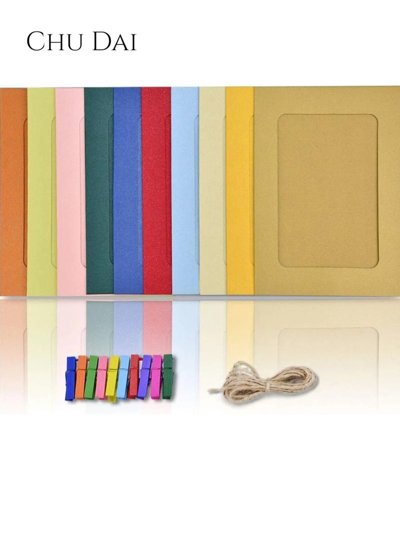 تشو داي ١٠ قطع - إطار صور من ورق الكرافت، مقاس ٧.٢ × ٩ سم، إطارات صور "اصنعها بنفسك" مع مشابك خشبية وخيوط من الجوت، مناسبة لديكور الحائط المنزلي والمكتبي (١٠ ألوان، ٢.٨ × ٣.٥ بوصة، ١٠ قطع) - Image 5