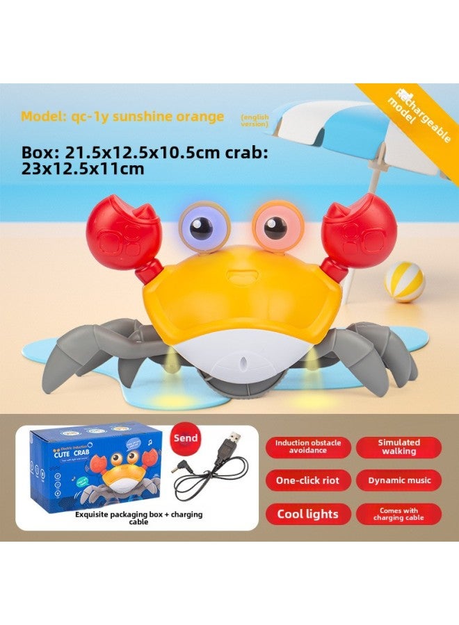 Loquat Electric Toys Cartoon Universal Projection Swing Nod Small Snail Car Music Light Children's Toys Wholesale-Color:Orange-induction Crab 【rechargeable Version】 English - Image 1