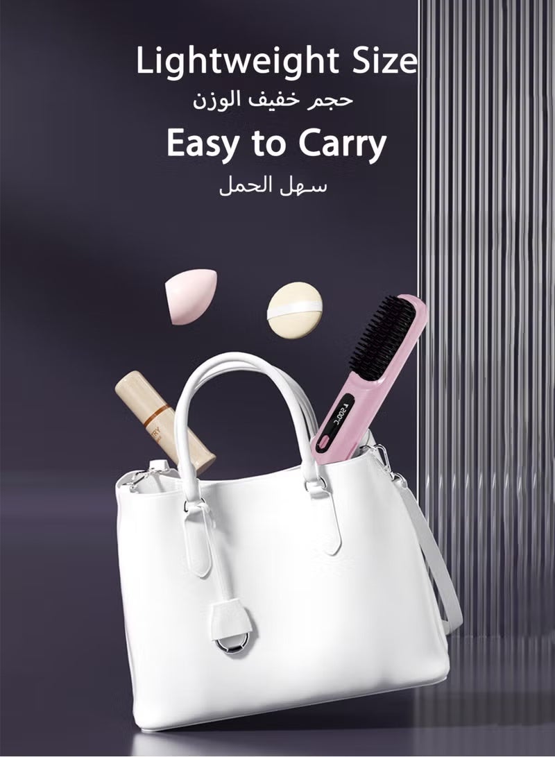 فرشاة تمليس الشعر الكهربائية ، مشط وتجعيد الشعر الأيوني الخزفي المحمول ، شاشة LED ، تسخين سريع ، 3 إعدادات لدرجة الحرارة ومدلك رأس مضاد للحروق لجميع أنواع الشعر ، وردي - Image 4