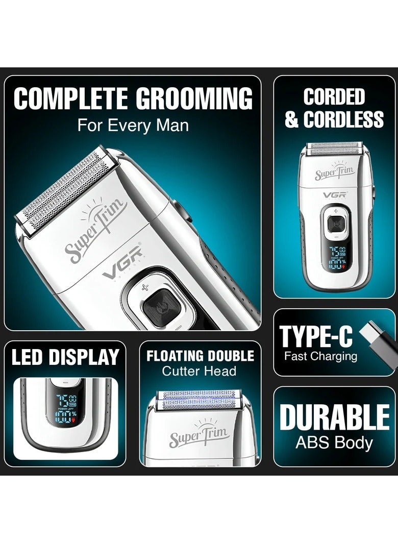 VGR Vertical Shaver (Model V-332), Dual Chip, LED Display, USB Charging, Silver Color. silver - Image 2