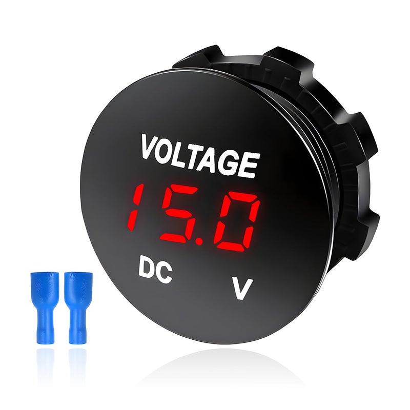 FSTURIOS DC 12V 24 V Voltmeter Gauge Car LED Digital Display Round Panel Voltage Gauge Meter Waterproof Mini Volt Tester Battery Monitor Indicator for Car Truck Marine Boat Red - Image 3