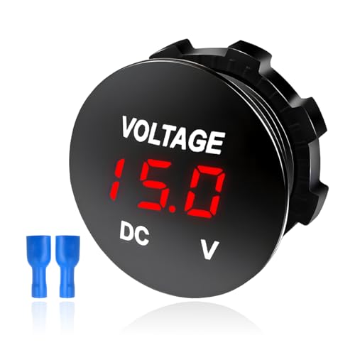 FSTURIOS DC 12V 24 V Voltmeter Gauge Car LED Digital Display Round Panel Voltage Gauge Meter Waterproof Mini Volt Tester Battery Monitor Indicator for Car Truck Marine Boat Red - Image 1