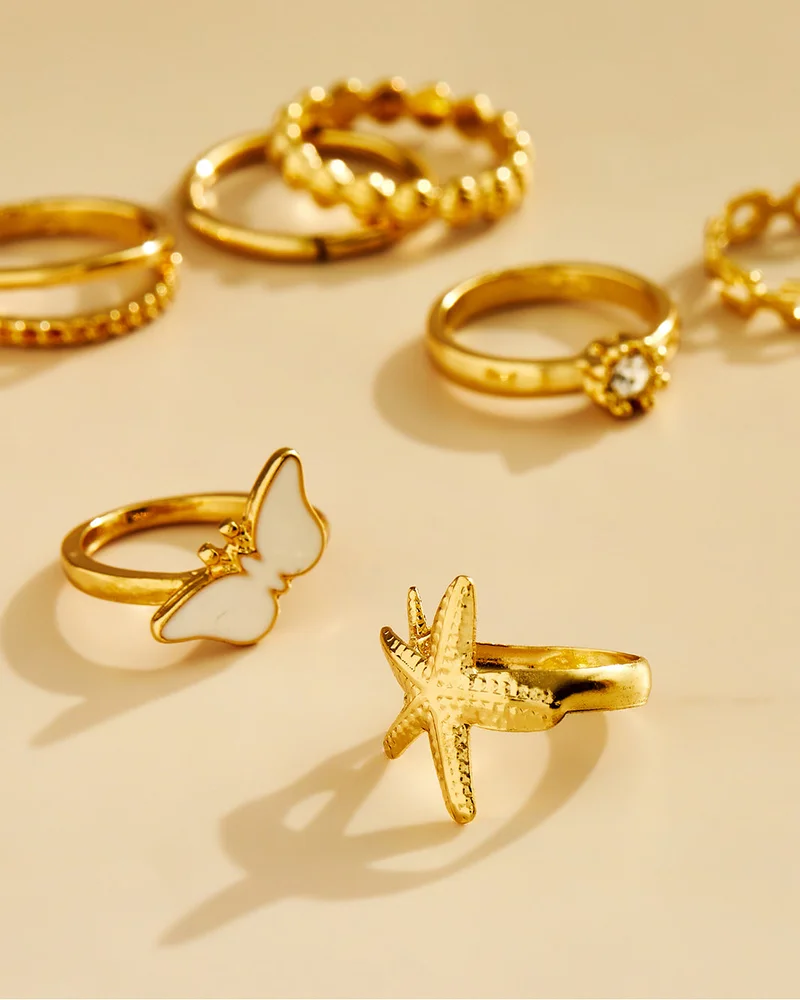 REDTAG Women Gold 7 Piece Ring Set