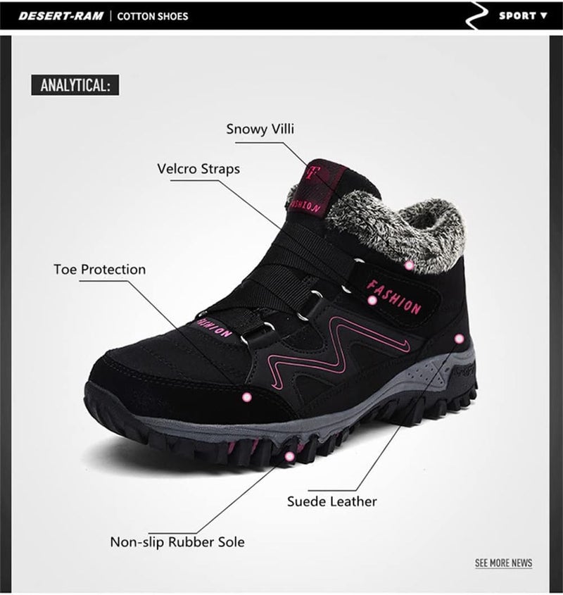 woobles Fleekcomfy Snowy Villi Leather Ankle Boots, Women Men Winter Thermal Velcro High Top Outdoor Walking Shoes, Non-Slip Lightweight Trekking Hiking Sneakers - Image 3
