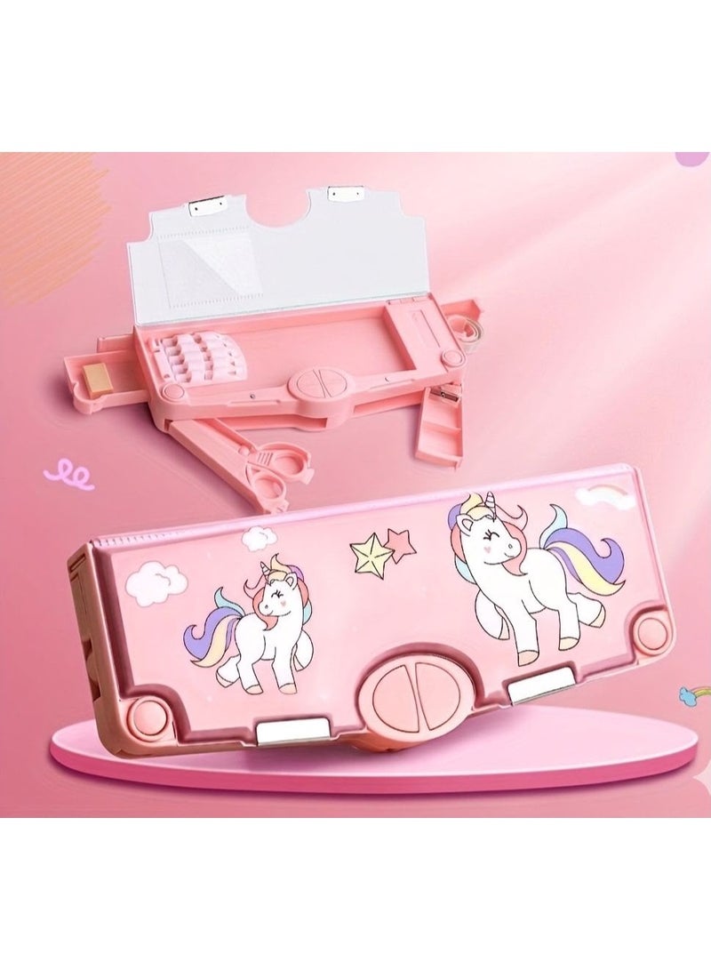 School supplies set: school bag, 6-piece pencil case, unicorn design, and name tag. - Image 2