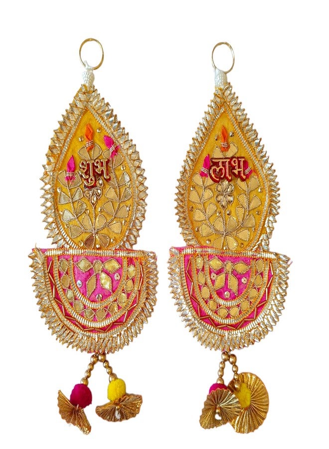 Unleashed Gota Pati Shubh Labh Hangings I Handcrafted Decor for Festival Season I Home Decoration I Door Entrance I Ganpati Backdrop Set of 2 - Image 2