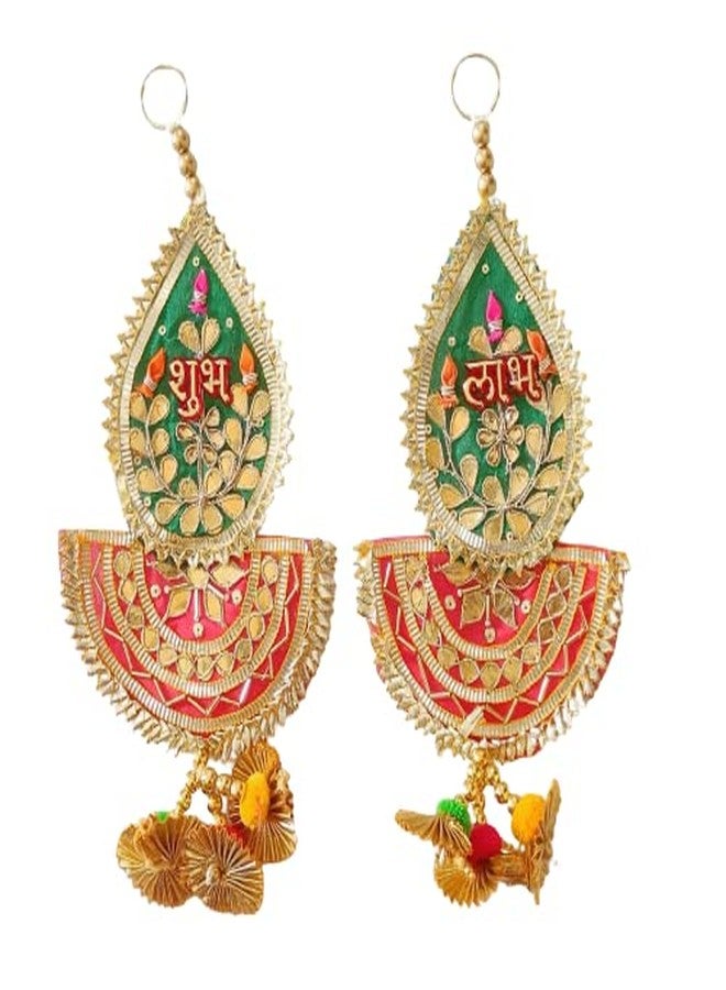 Unleashed Gota Pati Shubh Labh Hangings I Handcrafted Decor for Festival Season I Home Decoration I Door Entrance I Ganpati Backdrop Set of 2 - Image 4