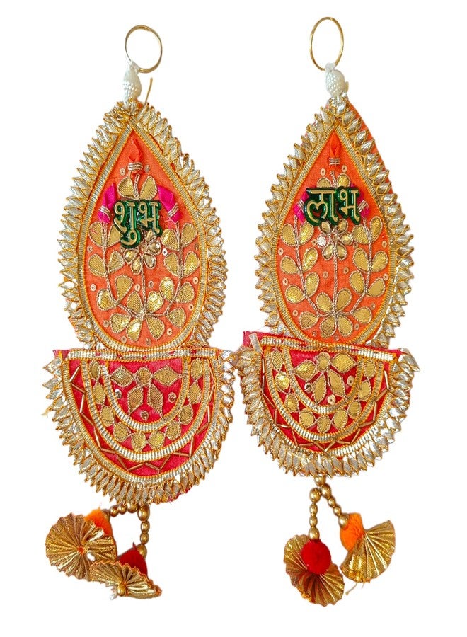 Unleashed Gota Pati Shubh Labh Hangings I Handcrafted Decor for Festival Season I Home Decoration I Door Entrance I Ganpati Backdrop Set of 2 - Image 3
