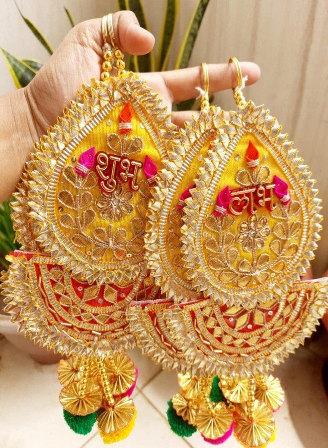 Unleashed Gota Pati Shubh Labh Hangings I Handcrafted Decor for Festival Season I Home Decoration I Door Entrance I Ganpati Backdrop Set of 2 - Image 1