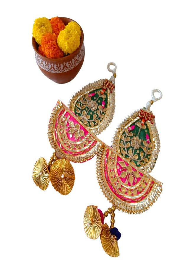 Unleashed Gota Pati Shubh Labh Hangings I Handcrafted Decor for Festival Season I Home Decoration I Door Entrance I Ganpati Backdrop Set of 2 - Image 5