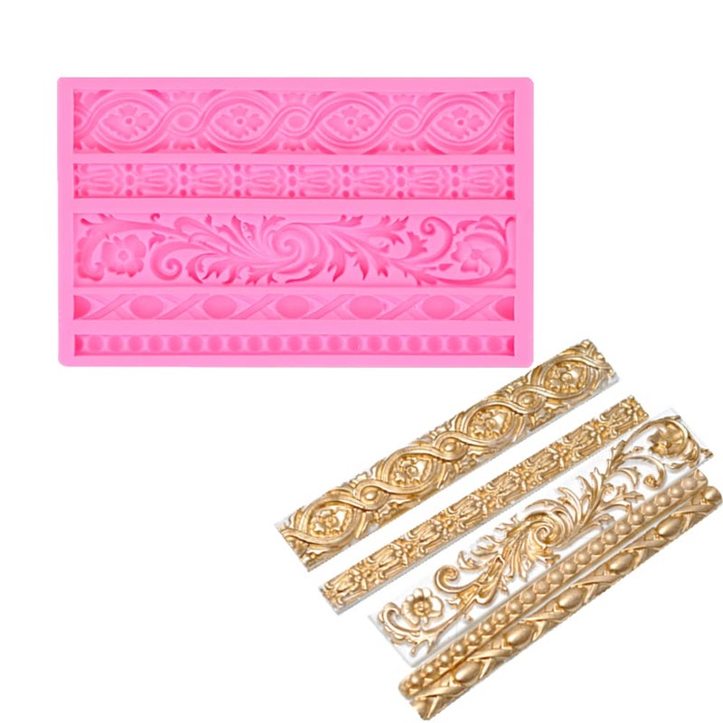 JOERSH 3Pcs Baroque Silicone Molds Scroll Silicone Baroque Mold Clay Molds Border Fondant Molds Candy Chocolate Molds for Wedding Birthday Cake Decoration - Image 4