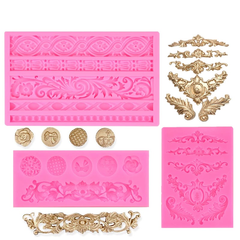 JOERSH 3Pcs Baroque Silicone Molds Scroll Silicone Baroque Mold Clay Molds Border Fondant Molds Candy Chocolate Molds for Wedding Birthday Cake Decoration - Image 1