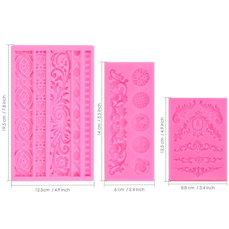 JOERSH 3Pcs Baroque Silicone Molds Scroll Silicone Baroque Mold Clay Molds Border Fondant Molds Candy Chocolate Molds for Wedding Birthday Cake Decoration - Image 2