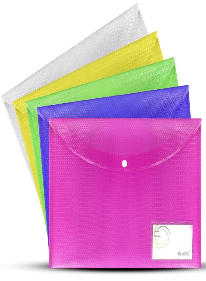 Shuban Transparent File Folder Set with Button Lock for A4 Size Documents File Storage Bag -Assorted Color (6 Pcs - Mix Color) - Image 1