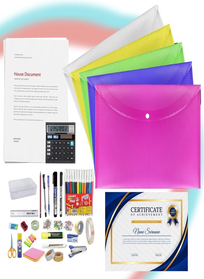 Shuban Transparent File Folder Set with Button Lock for A4 Size Documents File Storage Bag -Assorted Color (6 Pcs - Mix Color) - Image 5