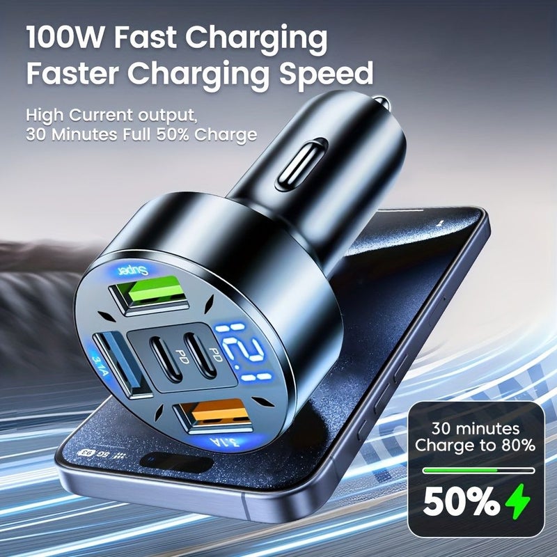 شاحن سيارة رقمي مزود بمنفذين من نوع PD وثلاثة منافذ USB، شحن سريع، هدية للعطلات - Image 2
