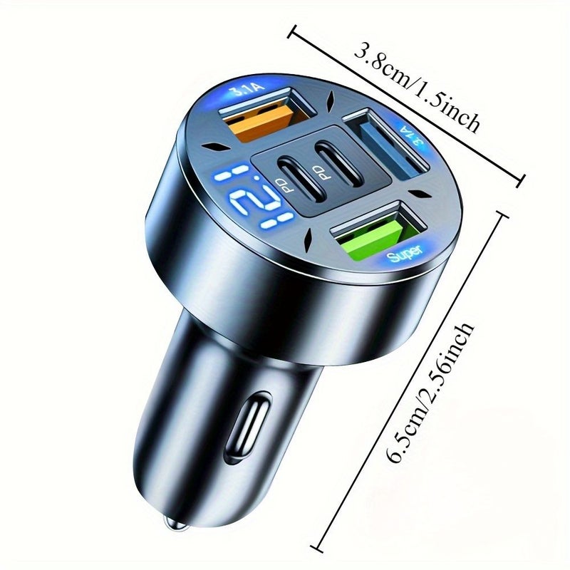 شاحن سيارة رقمي مزود بمنفذين من نوع PD وثلاثة منافذ USB، شحن سريع، هدية للعطلات - Image 3