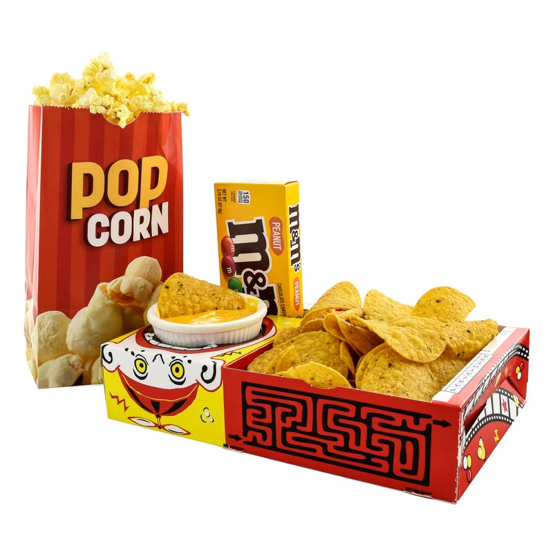 SNAPPY Movie Night Supplies 18 Pcs Popcorn Theater Bags 12ct Maze Craze Popcorn Trays 6ct Home Theater Snack Boxes Family Movie Snack Tray