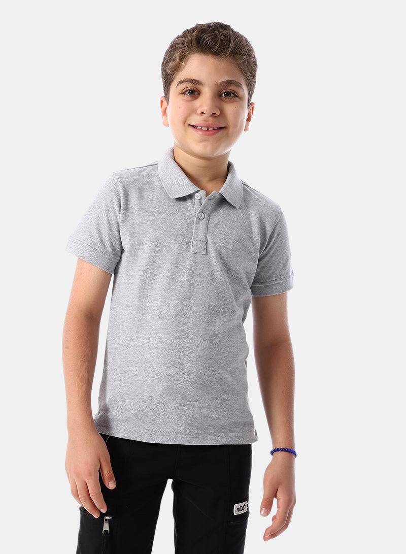 Andora Short Sleeves Pique Boys' Polo Shirt - Coin Grey - Image 1