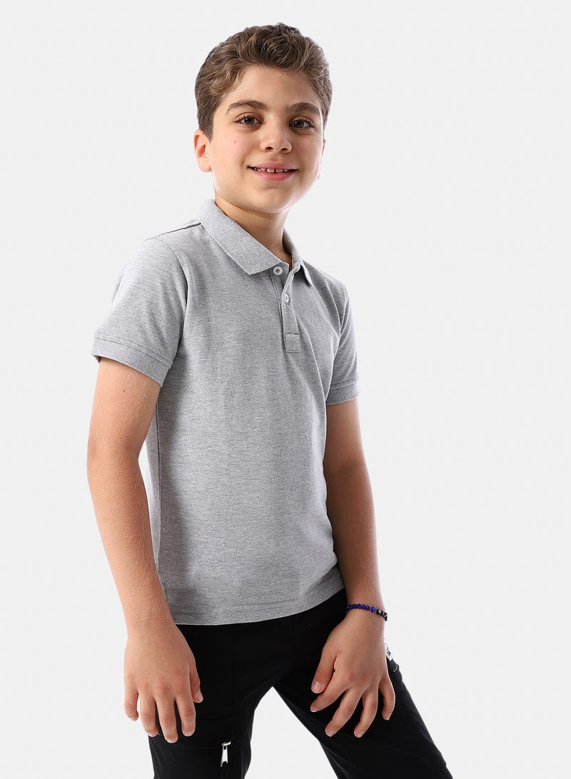 Andora Short Sleeves Pique Boys' Polo Shirt - Coin Grey - Image 2