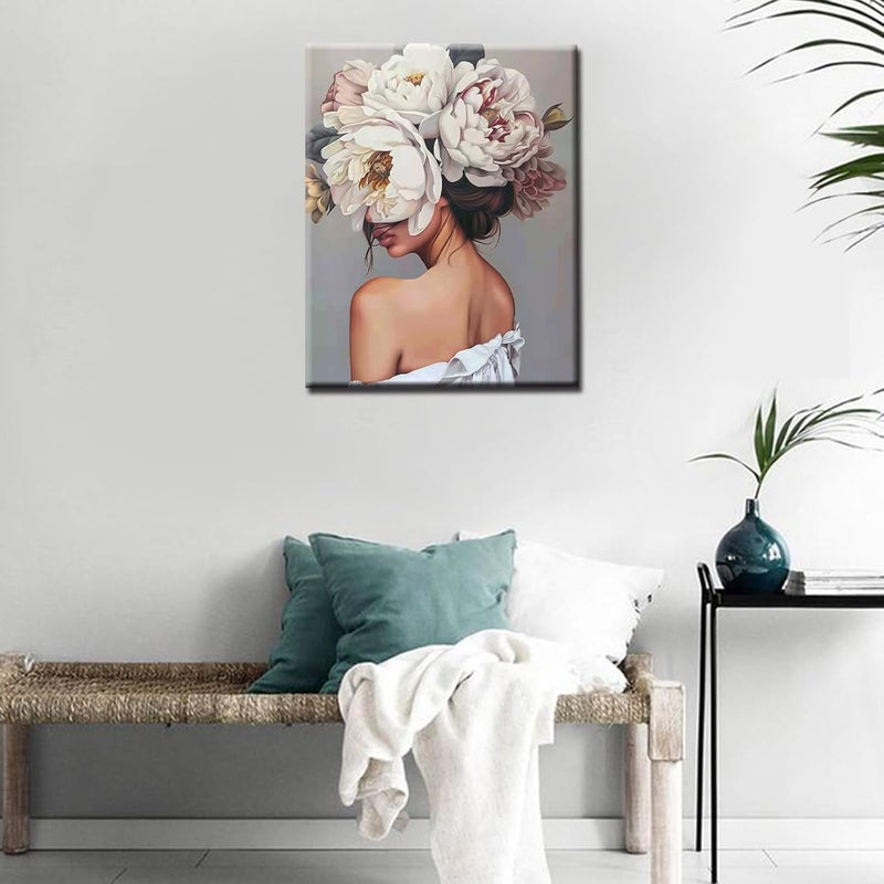 Tucocoo Tucocoo Fashion Girl with Flowers on Head Paint by Numbers for Adults Modern Art Style Figure Lady Painting by Numbers for Adults Beginner Acrylic Oil Painting Set Without Frame16Wx20H  - Image 2