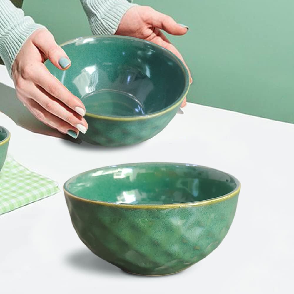 The Earth Store Studio Pottery Green Ceramic Snack Serving Bowls Set of 2 for Serving Pasta, Noodle, Maggi, Cereal Microwave Safe Salad Bowl, Mixing Bowl for Snacks