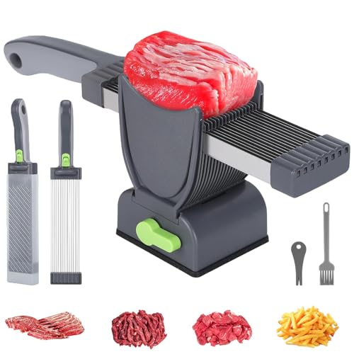 YJPPDD Fresh Meat Slicer Thickness Adjustable 2 or 4 mm 17 IN 1 Stainless Steel Cleaver Kitchen Knife For Slicing Shredding Manual Meat Cutter Jerky Slicer for Beef Pork Salmon Jerky - Image 1