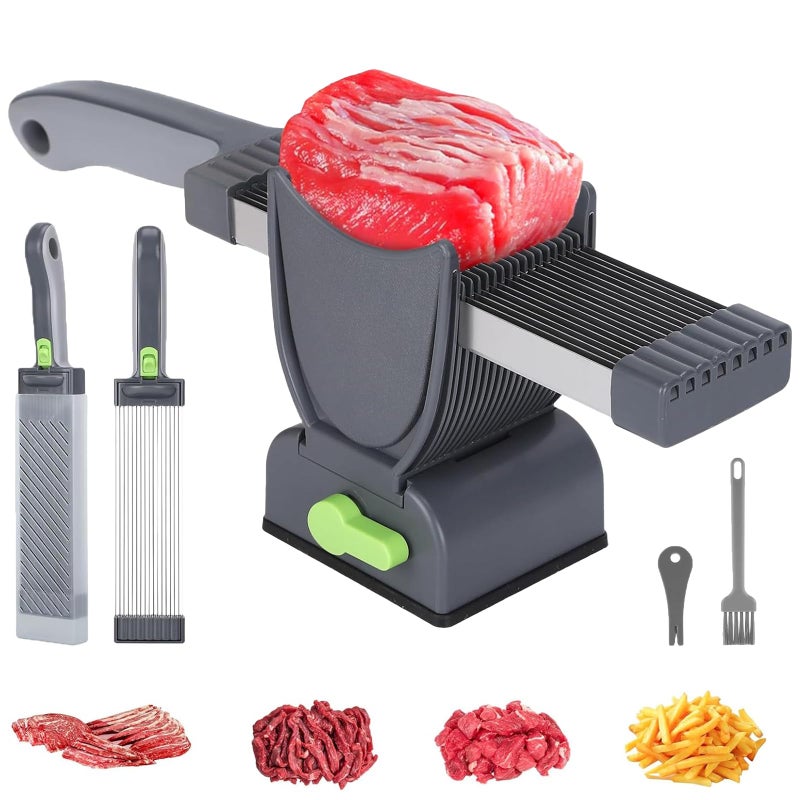YJPPDD Fresh Meat Slicer Thickness Adjustable 2 or 4 mm 17 IN 1 Stainless Steel Cleaver Kitchen Knife For Slicing Shredding Manual Meat Cutter Jerky Slicer for Beef Pork Salmon Jerky - Image 2