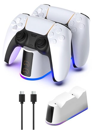 شاحن وحدة تحكم PS5 مع إضاءة RGB، قاعدة شحن سريعة لوحدات تحكم بلايستيشن 5، مؤشر LED، كابل USB-C، تصميم نقري، حماية ذكية وآمنة لوحدات تحكم PS5. - pzsku/Z67E4FA10B264A74AF1B2Z/45/_/1735026493/a5f58a5e-2e1b-43ca-8a64-b003601dbe4d