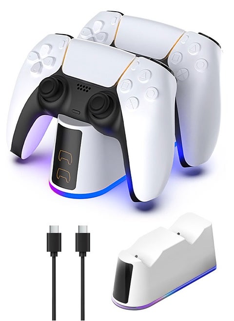 PS5 Controller Charger Staion with RGB Light,Fast Charging Dock for PlayStation 5 Controller,LED Indicator,USB C Cable,Click-in Design, Safe Intelligent Protection for PS5 Controller