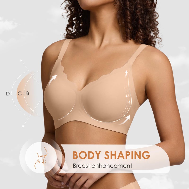 DEANGELMON Seamless Wireless Bra for Women with Support - No Underwire Full Coverage Push Up Comfort Bras - Back Fat Smoothing No Wire Bralette for Womens - Padded Soft Lift Bralettes(Deep Skin,L) - Image 4