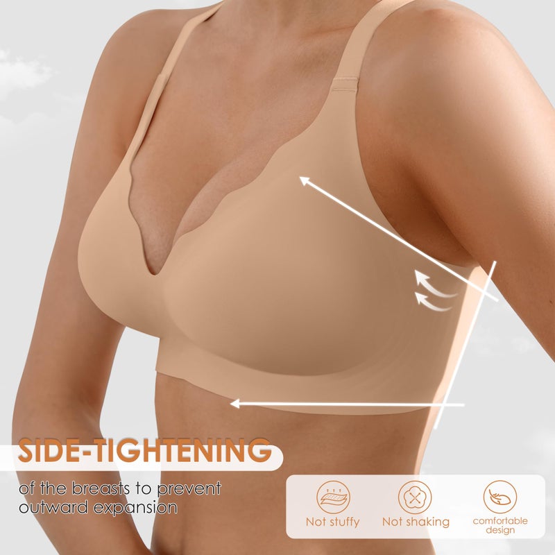 DEANGELMON Seamless Wireless Bra for Women with Support - No Underwire Full Coverage Push Up Comfort Bras - Back Fat Smoothing No Wire Bralette for Womens - Padded Soft Lift Bralettes(Deep Skin,L) - Image 5