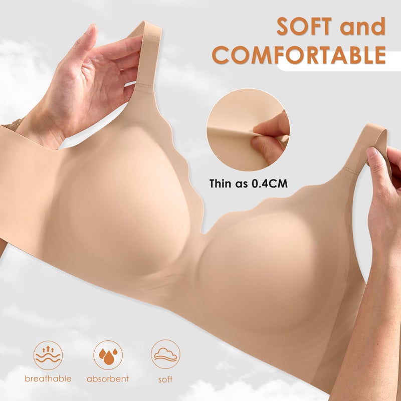 DEANGELMON Seamless Wireless Bra for Women with Support - No Underwire Full Coverage Push Up Comfort Bras - Back Fat Smoothing No Wire Bralette for Womens - Padded Soft Lift Bralettes(Deep Skin,L) - Image 2