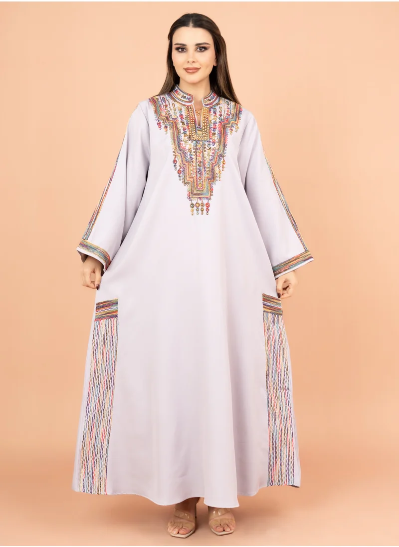 IKKXA Solid Embroidered Jalabiya IK4004 Blue