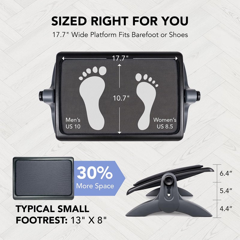 EHO Ottoman, Ergonomic Foot Rest for Under Desk, Adjustable Height and Angle, Sponge Platform, Anti-Slip, Ankle Support, Detachable Washable Cushion, Back and Leg Pain Relief, 21.6" L x 11.4" W, Black - Image 2