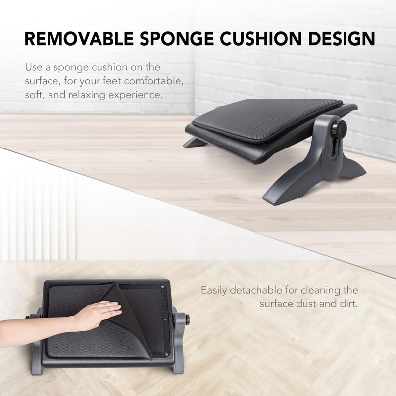 EHO Ottoman, Ergonomic Foot Rest for Under Desk, Adjustable Height and Angle, Sponge Platform, Anti-Slip, Ankle Support, Detachable Washable Cushion, Back and Leg Pain Relief, 21.6" L x 11.4" W, Black - Image 4