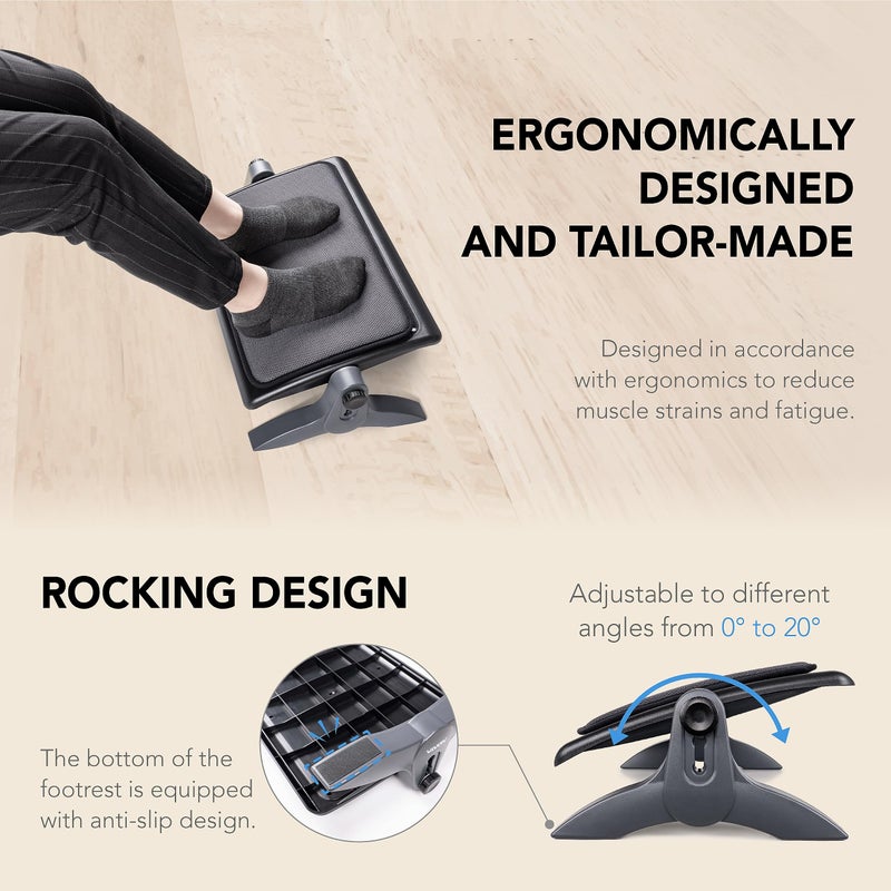 EHO Ottoman, Ergonomic Foot Rest for Under Desk, Adjustable Height and Angle, Sponge Platform, Anti-Slip, Ankle Support, Detachable Washable Cushion, Back and Leg Pain Relief, 21.6" L x 11.4" W, Black - Image 5