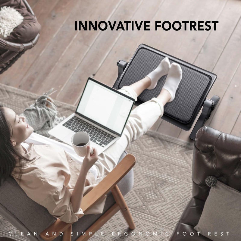 EHO Ottoman, Ergonomic Foot Rest for Under Desk, Adjustable Height and Angle, Sponge Platform, Anti-Slip, Ankle Support, Detachable Washable Cushion, Back and Leg Pain Relief, 21.6" L x 11.4" W, Black - Image 3