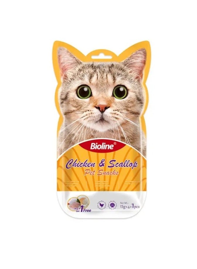 بايولاين حلوى القطط - 5 × 15 جم [النكهة - الدجاج والإسكالوب] - Image 2