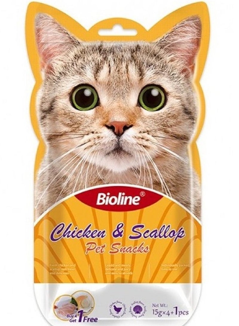 بايولاين حلوى القطط - 5 × 15 جم [النكهة - الدجاج والإسكالوب] - Image 1