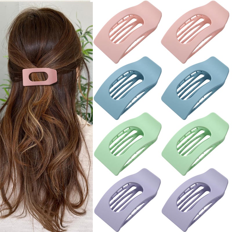 Drealoe 8 Pack Pastel Flat Hair Clips for Girls â€“ Large Cute Matte No-Slip Claw Clips for Thick & Thin Hair Pink, Blue, Green, Purple, Soft Color Aesthetic Hair Accessories for Teen or Preppy Style - Image 1