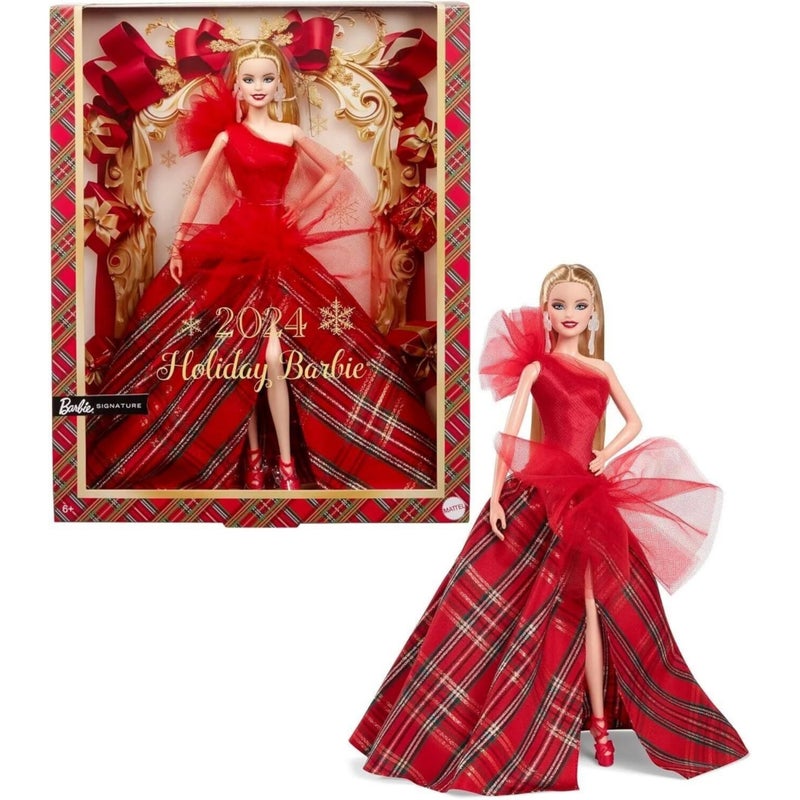 Barbie Signature 2024 Collector Holiday Doll with Blonde Hair and Plaid Gown - Image 1